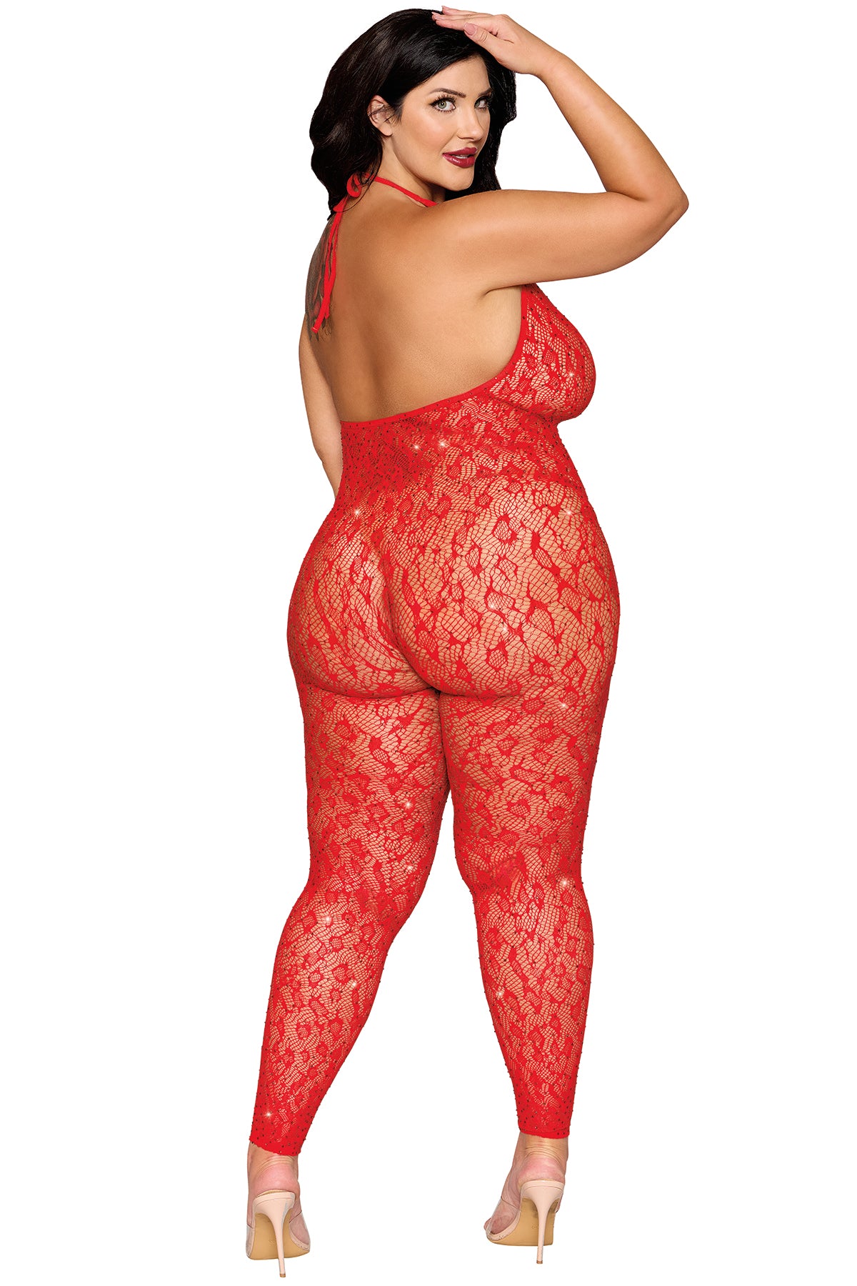Sexy Leopard Print Lace Rhinestone Bodystocking - Women's Stretchable Mesh Catsuit for Halloween, Bachelorette Party & Sensual Nightwear