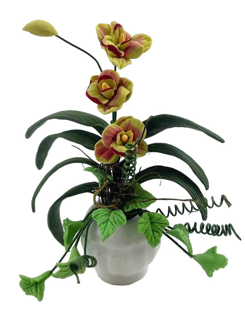 1:12 Scale Miniature Dollhouse Accessory - Melody Jane Dolls Houses Yellow Flower Display in White Vase for DIY Garden Scene | Perfect for Model Train Sets, Fairy Gardens & Home Decor