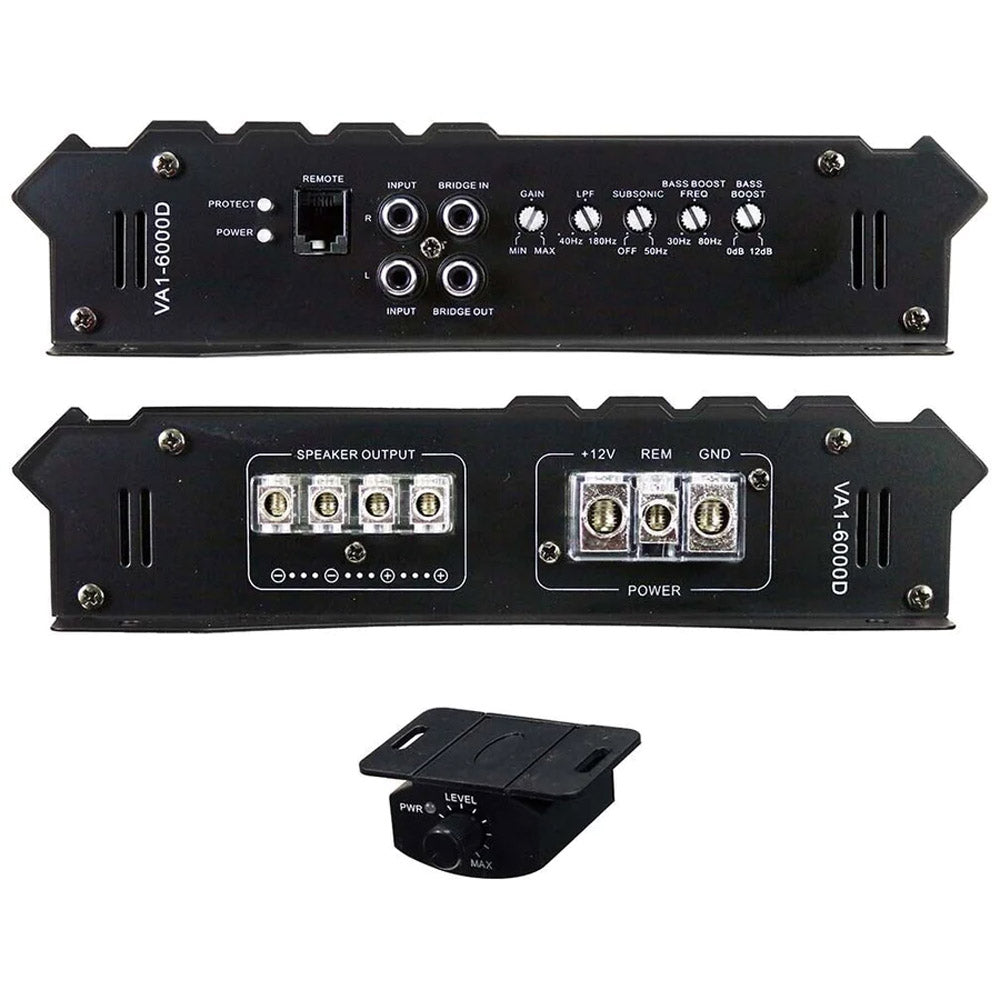 Power Acoustik VA1 6000D 1800W RMS Vertigo Series Class D Monoblock Car Amplifier with Remote Subwoofer Control - High Power Bass Boost for Car Audio Systems, Truck & SUV Stereo Upgrades