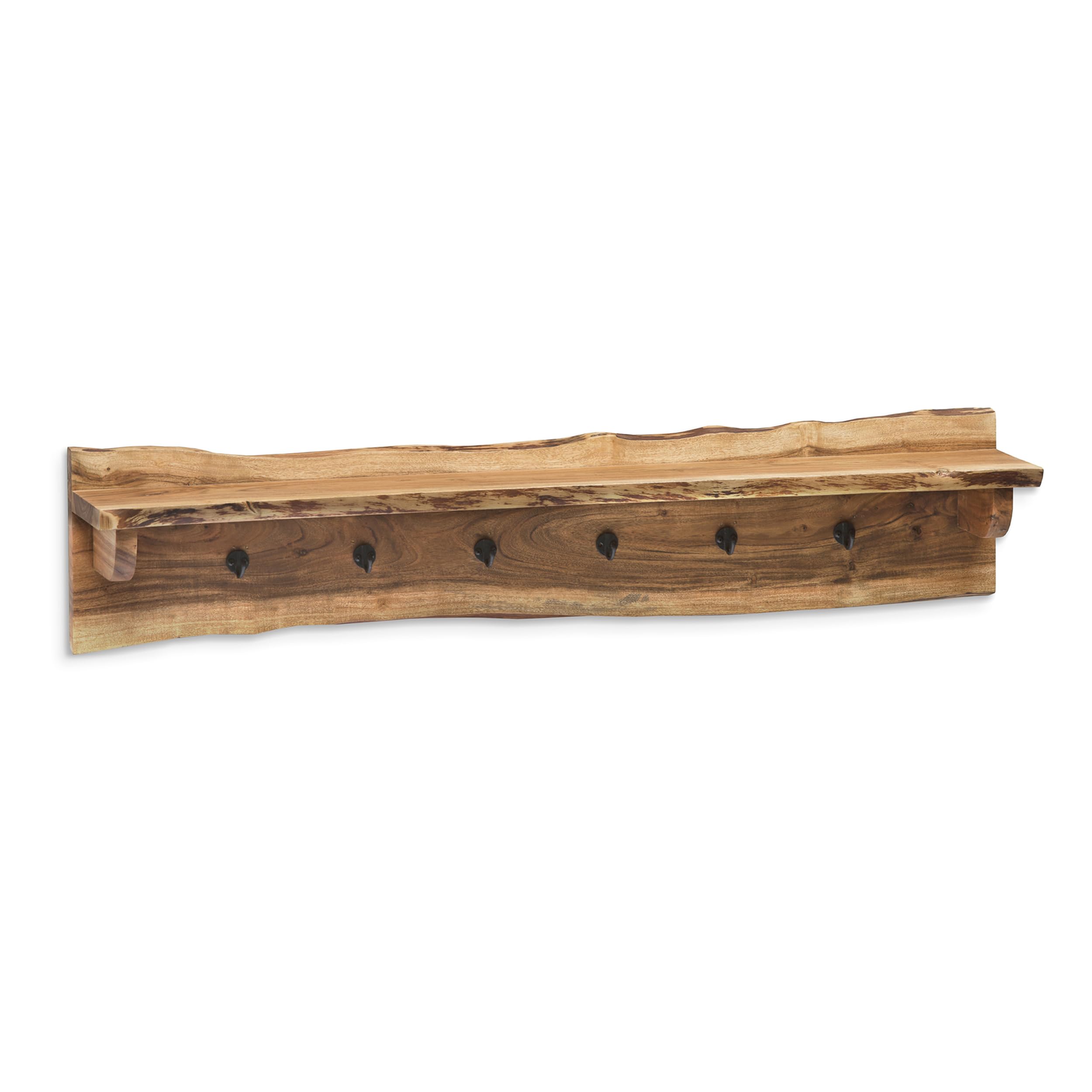 Alpine 36 Inch Live Edge Natural Wood Fireplace Mantel Shelf with Brackets - Handcrafted Rustic Wooden Shelf with Unique Knots & Cracks, Clear Finish - Perfect for Living Room, Cabin, or Farmhouse Decor to Display Photos, Candles & Home Accessories