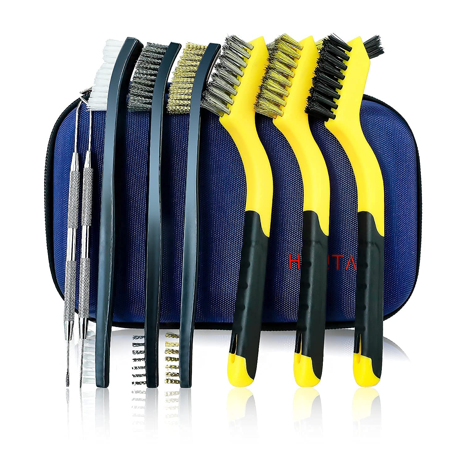 8-Piece Small Wire Brush Set - Brass, Stainless Steel & Nylon Bristles for Rust Removal, Dirt Cleaning & Paint Scrubbing - Double-Ended Cleaning Pick Tools for Home, Workshop & Automotive Maintenance