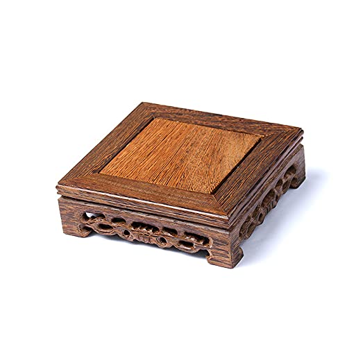 Vintage Wooden Mahogany Carved Display Stand for Vase, Pot & Buddha Statue - Handcrafted Home Decor for Living Room, Shelf & Mantel Decorating