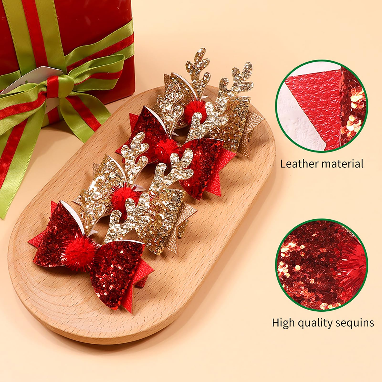 4 Pcs Christmas Hair Clips - Cute Reindeer Antlers Hair Accessories with Glitter Sequins for Women Girls Kids | Xmas Party, Holiday Cosplay, Gift Giving & Festive Outfits