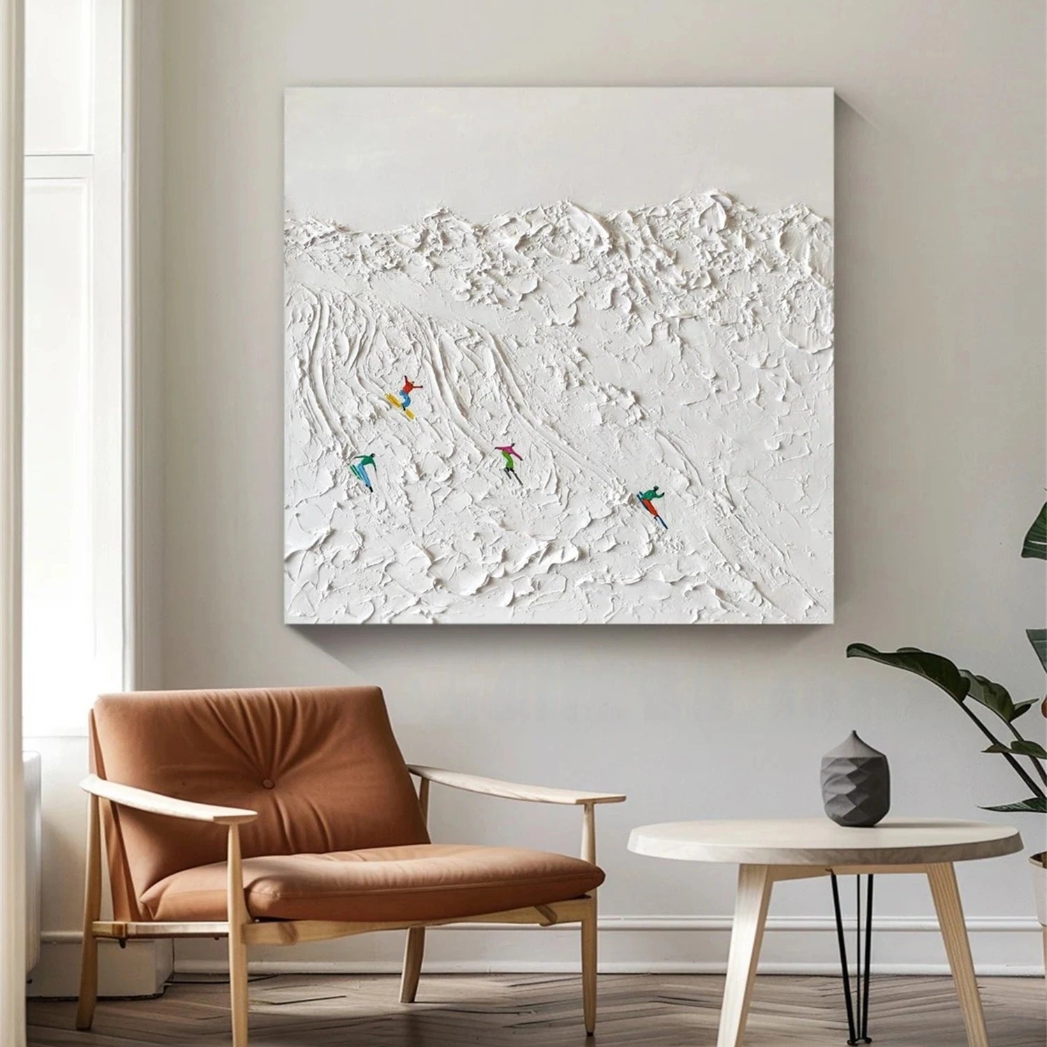 SP 046 Textured Skiing Sport Art Painting Canvas - Perfect for Home Decor, Office Wall Art & Winter Sports Enthusiasts