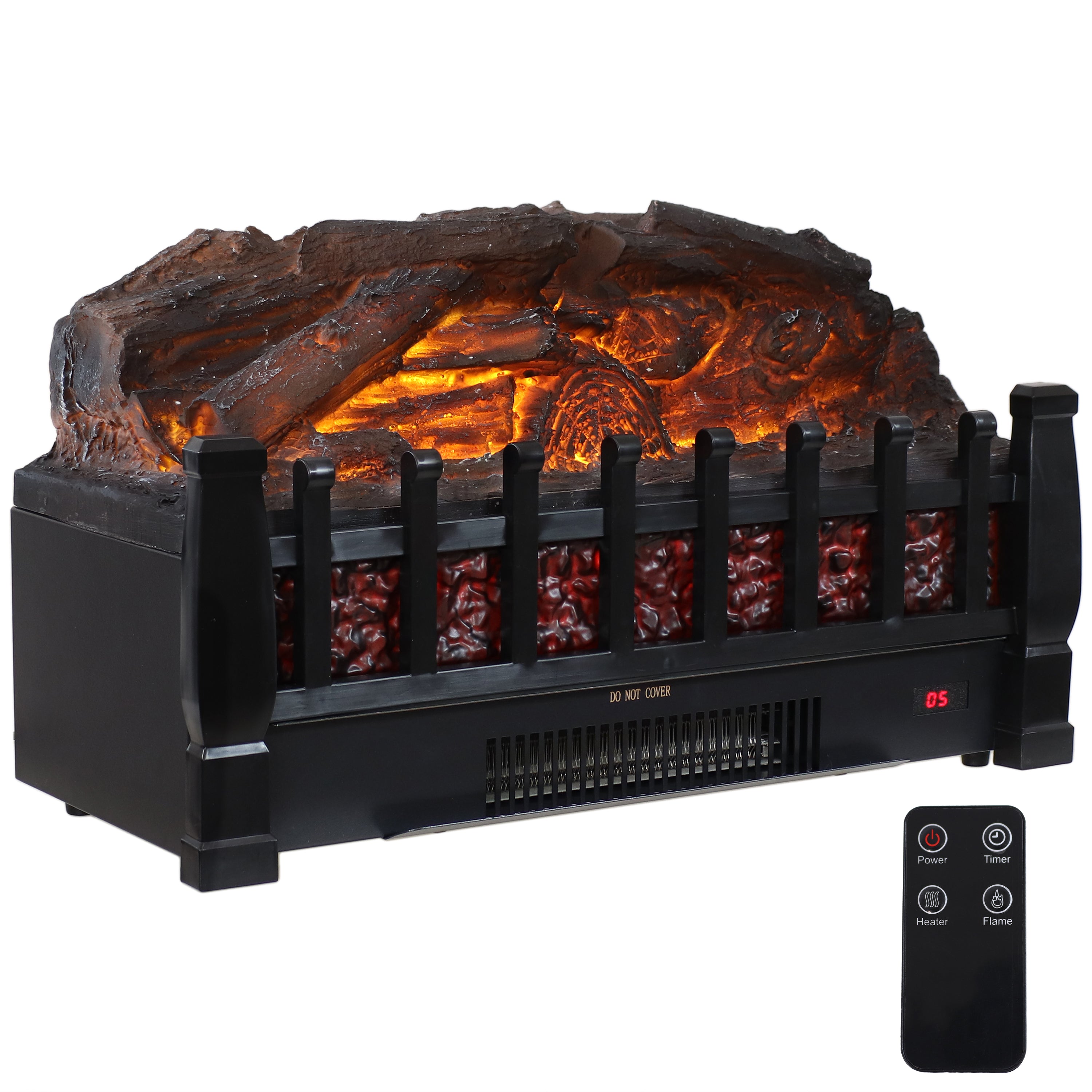 Sunnydaze Elegant Embers Electric Fireplace Insert Heater - Realistic Faux Log Flame, Adjustable Thermostat & Remote Control - Perfect for Living Rooms, Bedrooms & Home Decor