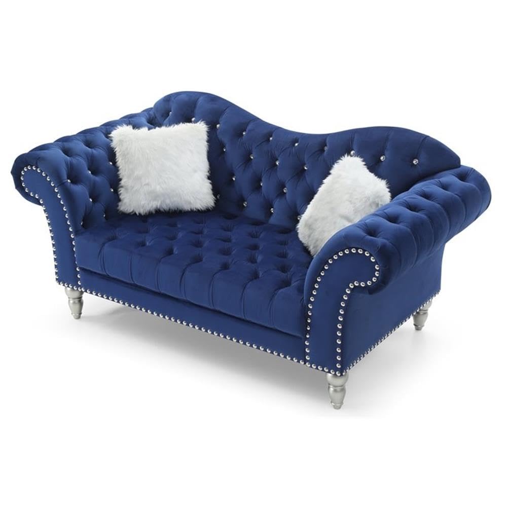 Glory Furniture Wilshire G0953A-L Blue Velvet Loveseat - Modern Small Sofa for Living Room, Apartment & Office