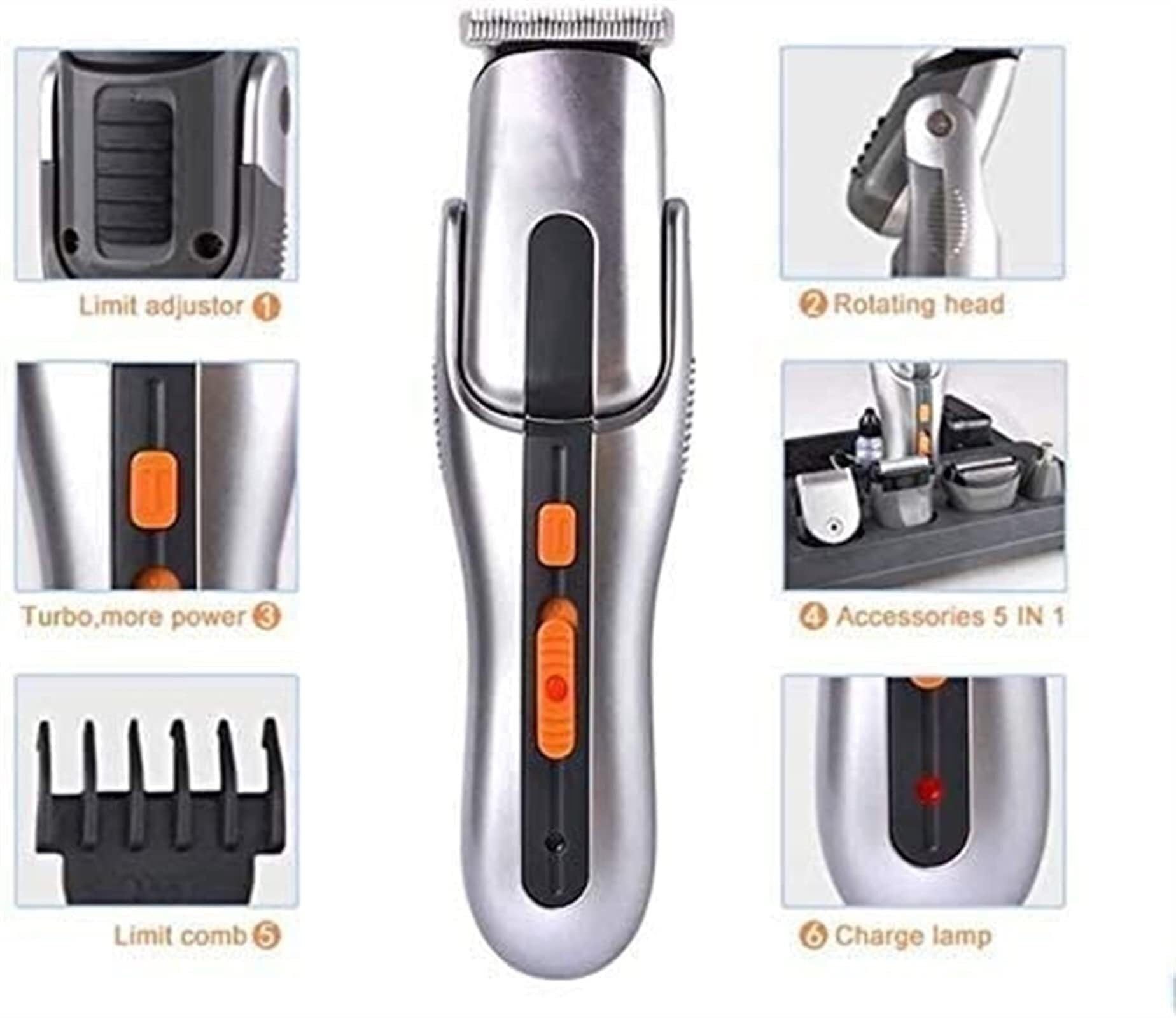 5 in 1 Professional Men's Grooming Kit - Rechargeable Beard Trimmer, Hair Clippers, Mustache & Body Trimmer with Waterproof Design - Perfect Gift for Father, Husband, Boyfriend - Ideal for Home, Travel & Daily Grooming Routine