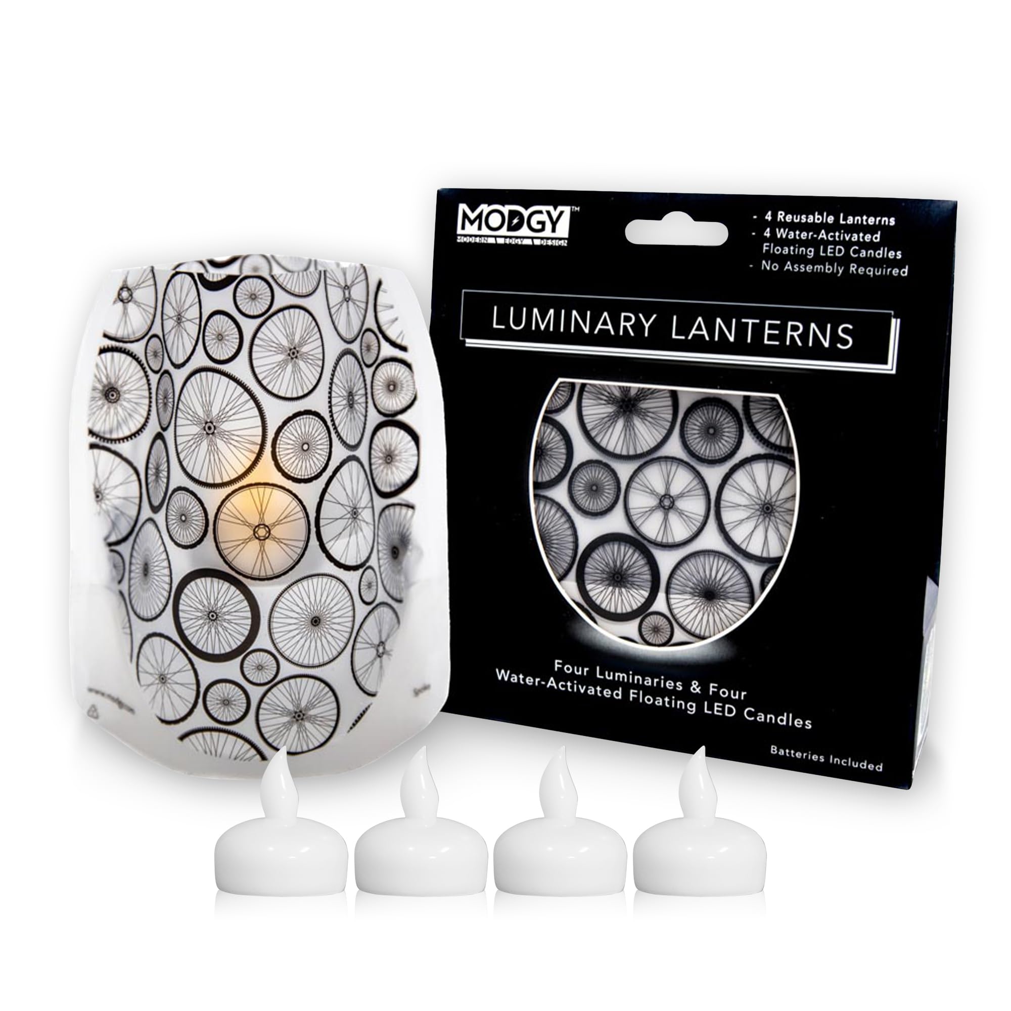 MODGY Luminary Lanterns 4-Pack - Waterproof Floating LED Candles with Timer & Remote Control - Battery Included - Perfect for Wedding Centerpieces, Pool Parties, Garden Decor & Outdoor Events (Spoke Design)