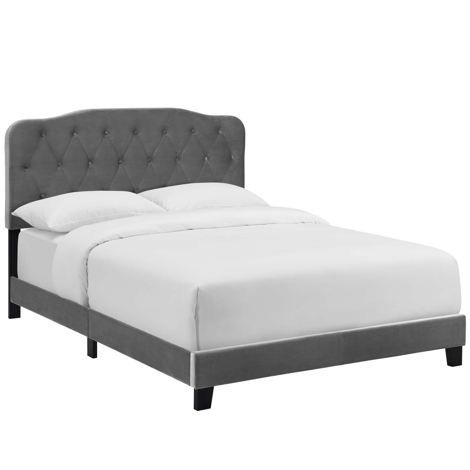 Modway Amelia Tufted Performance Velvet Upholstered Full Bed Frame - Gray Velvet Platform Bed with Upholstered Headboard | Perfect for Modern Bedroom, Guest Room & Apartment Decor