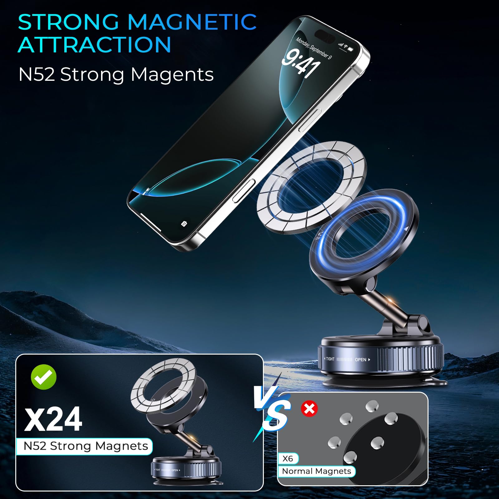 Vacuum Magnetic Phone Holder - Universal Car Mount for Magsafe iPhone & All Smartphones | Strong Suction Cup for Gym, Kitchen, Mirror & Smooth Surfaces | Perfect for Driving, Workouts & Home Use