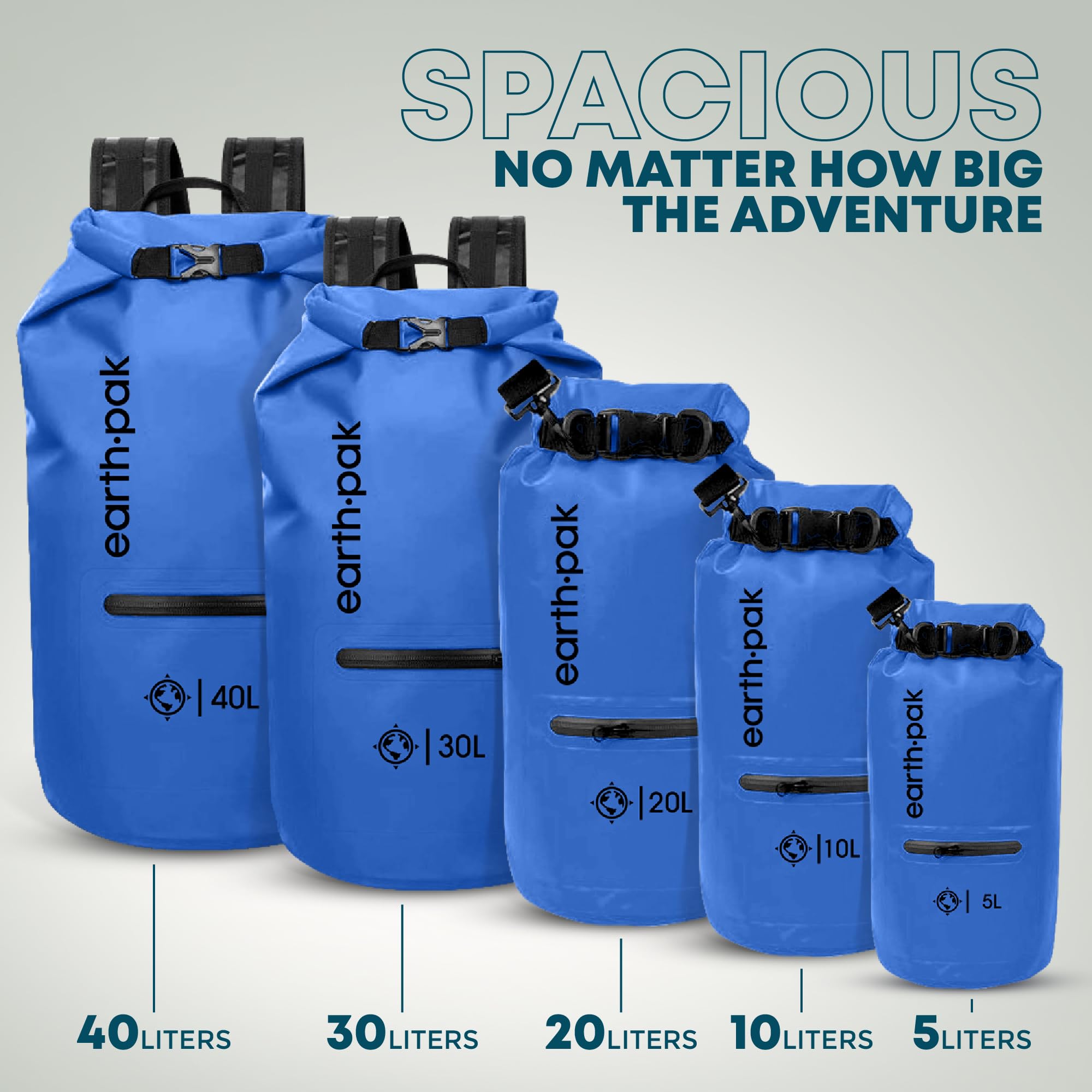 **Earth Pak Waterproof Dry Bag Backpack with Zippered Pocket - Keep Gear Dry for Kayaking, Boating & Swimming - Includes Waterproof Phone Case for Outdoor Adventures**