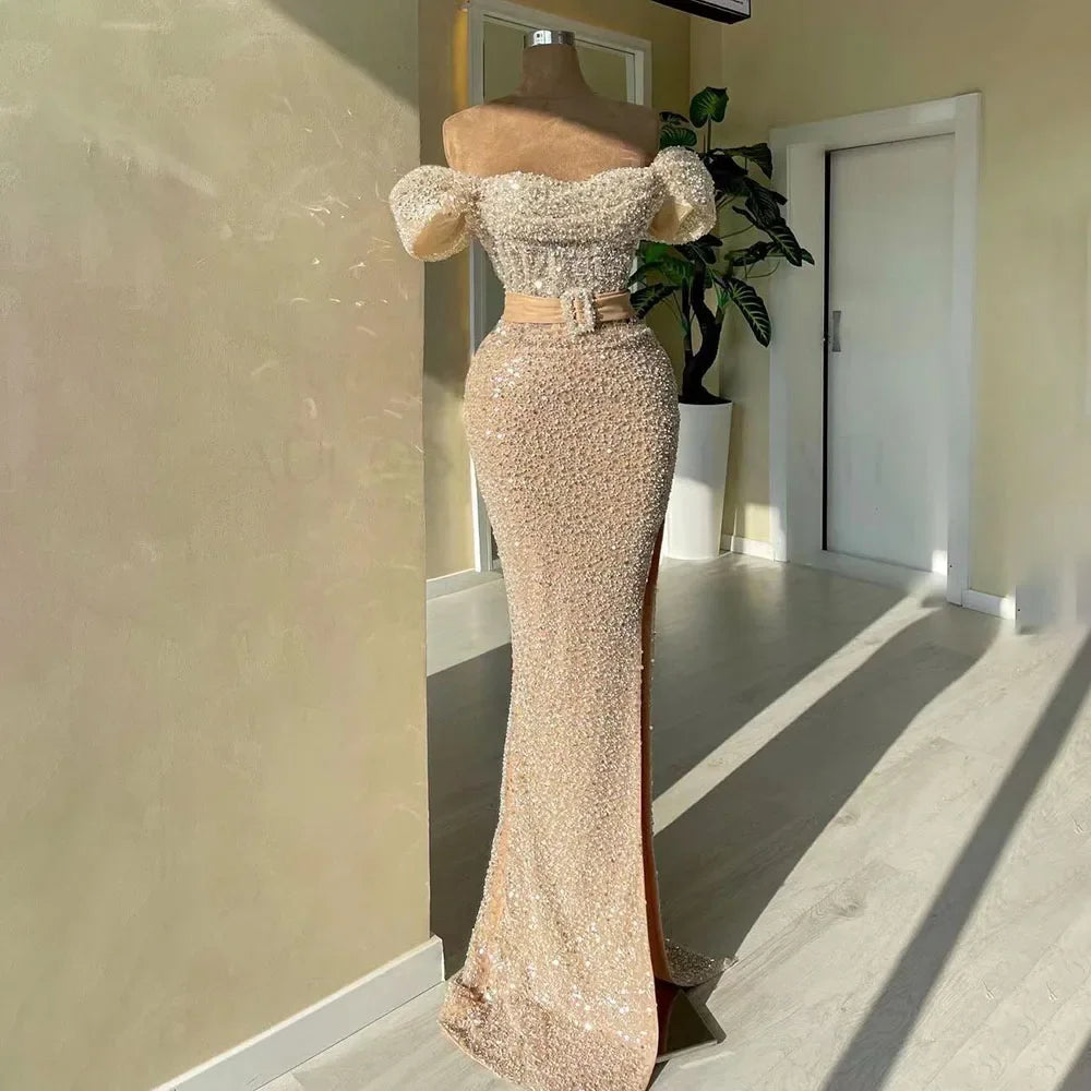 Elegant Beaded Boat Neck Mermaid Evening Gown for Women - Luxury Dubai Wedding & Party Dress 2025 | Perfect for Red Carpet, Galas & Formal Events