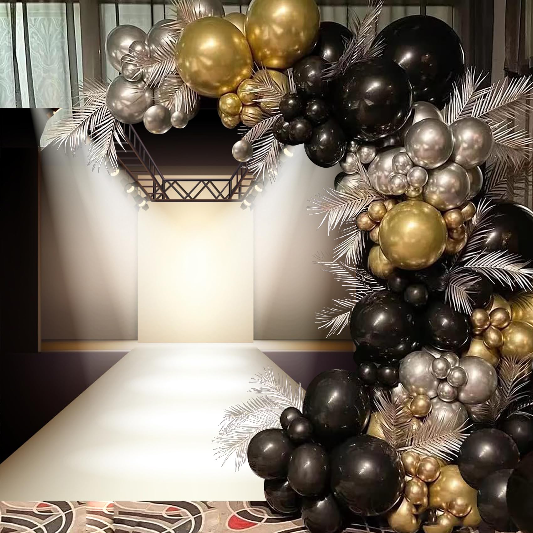 Baocicco 8x8ft Sparkling Silver Illuminated Backdrop - Fashion Runway Spotlight Photography Background with LED Lights for Catwalk Shows, Business Clothes Collection Events, and Party Decor