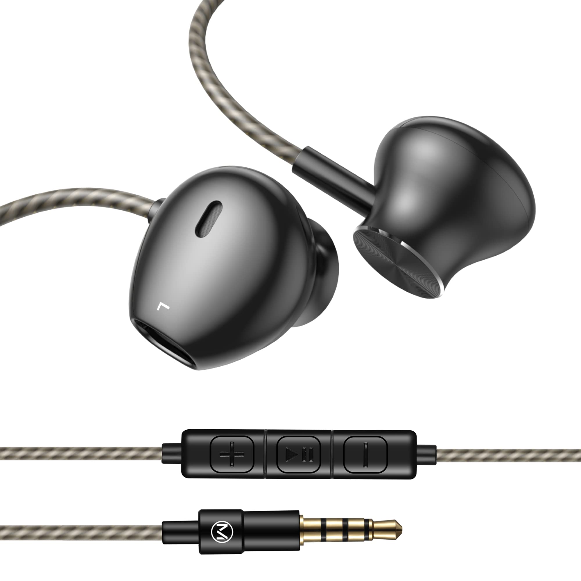 Wired Earbuds with Microphone - Tangle-Free 3.5mm Jack Headphones with Volume Control, Extra Bass & Noise Cancelling - Compatible with iPhone, iPad, Laptop, PC - Perfect for Gaming, Music & Video Calls (Black)