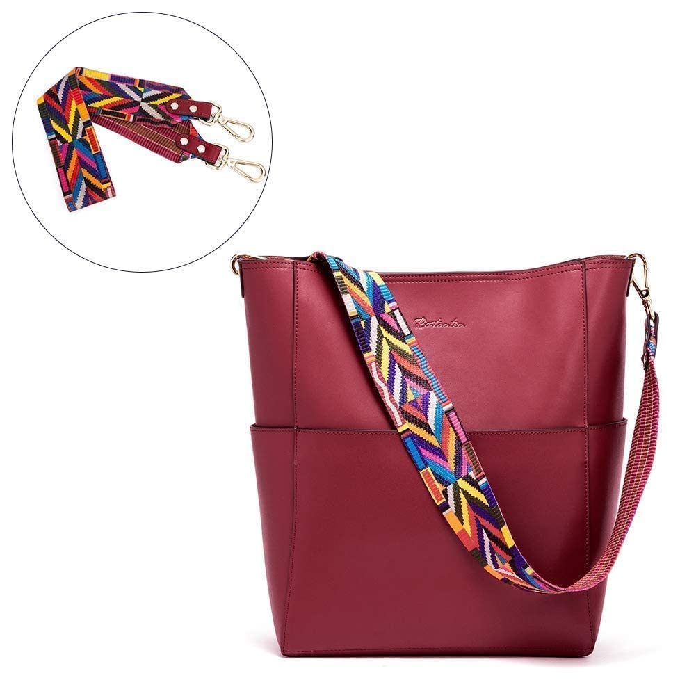 BOSTANTEN Women's Leather Handbag Set - Designer Tote, Shoulder & Bucket Bag with RFID Blocking Bifold Wallet (Red) | Perfect for Work, Travel & Everyday Use