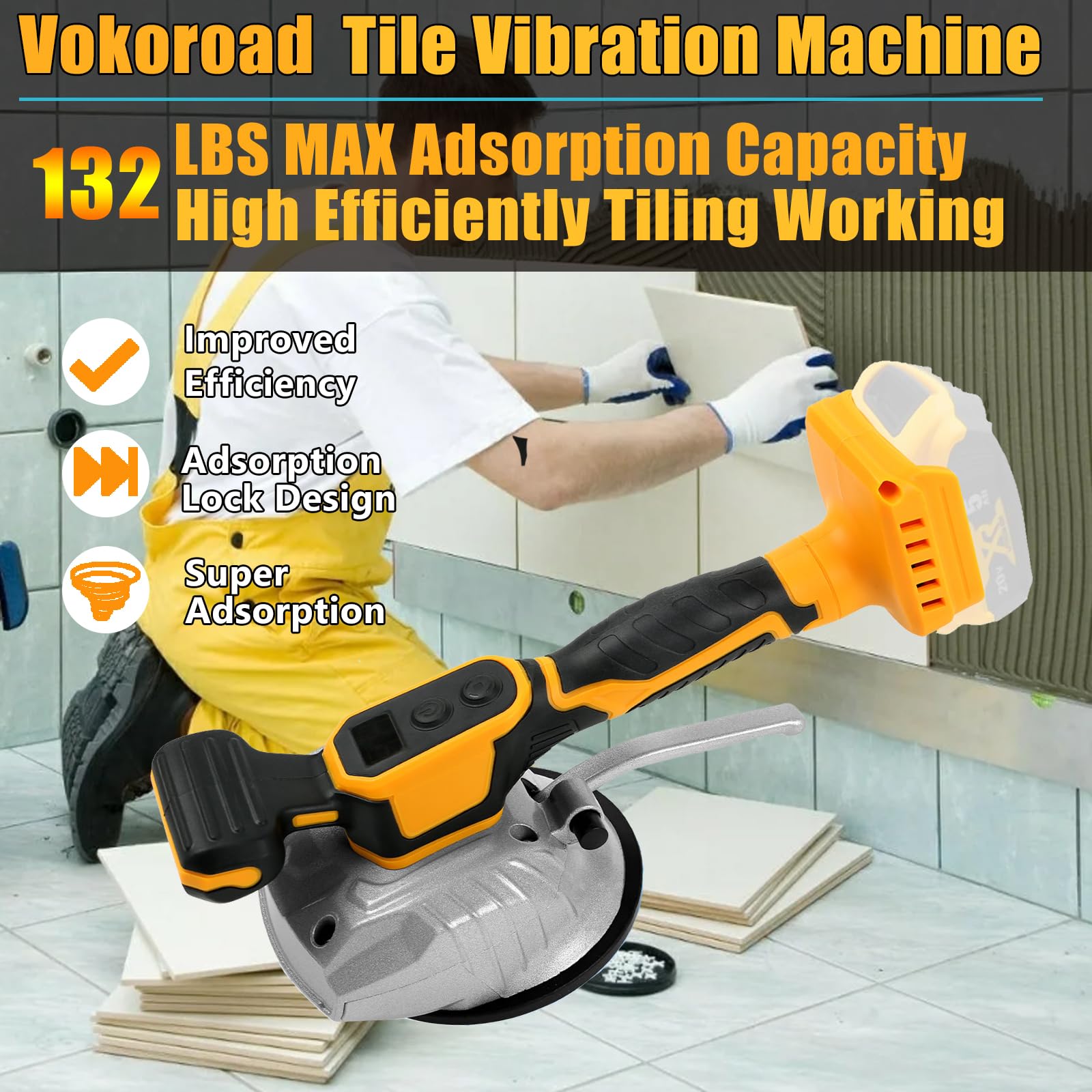 DeWalt 20V Max Cordless Tile Vibration Leveling Machine - 8 Adjustable Speeds with Digital Display, Suction Cup & Lock Design - Perfect for Floor & Wall Tile Installation (Tool Only) - Ideal for DIY Home Renovation & Professional Tiling Projects