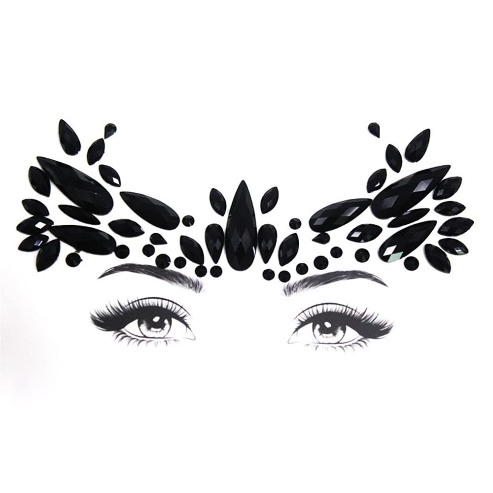 3D Black Face Gems Rhinestone Stickers - Crystal Jewel Stickers for Face & Body - Trendy Makeup Accessories for Women & Girls - Perfect for Parties, Weddings & Special Events