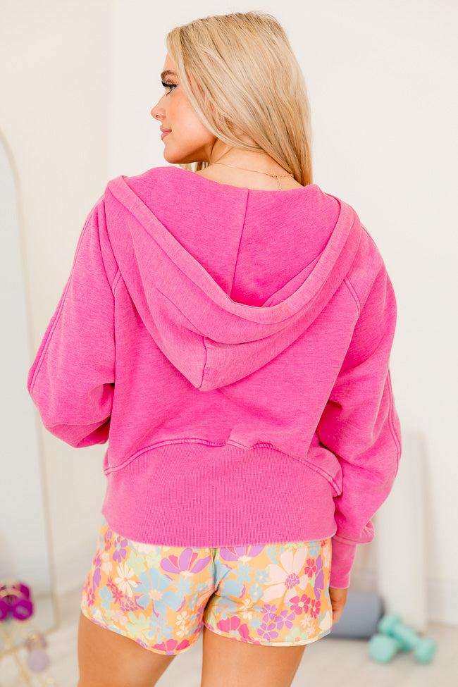 Pink Acid Washed Quarter Zip Pullover - Soft & Stylish Women's Sweatshirt for Casual Wear, Gym & Outdoor Activities | Final Sale