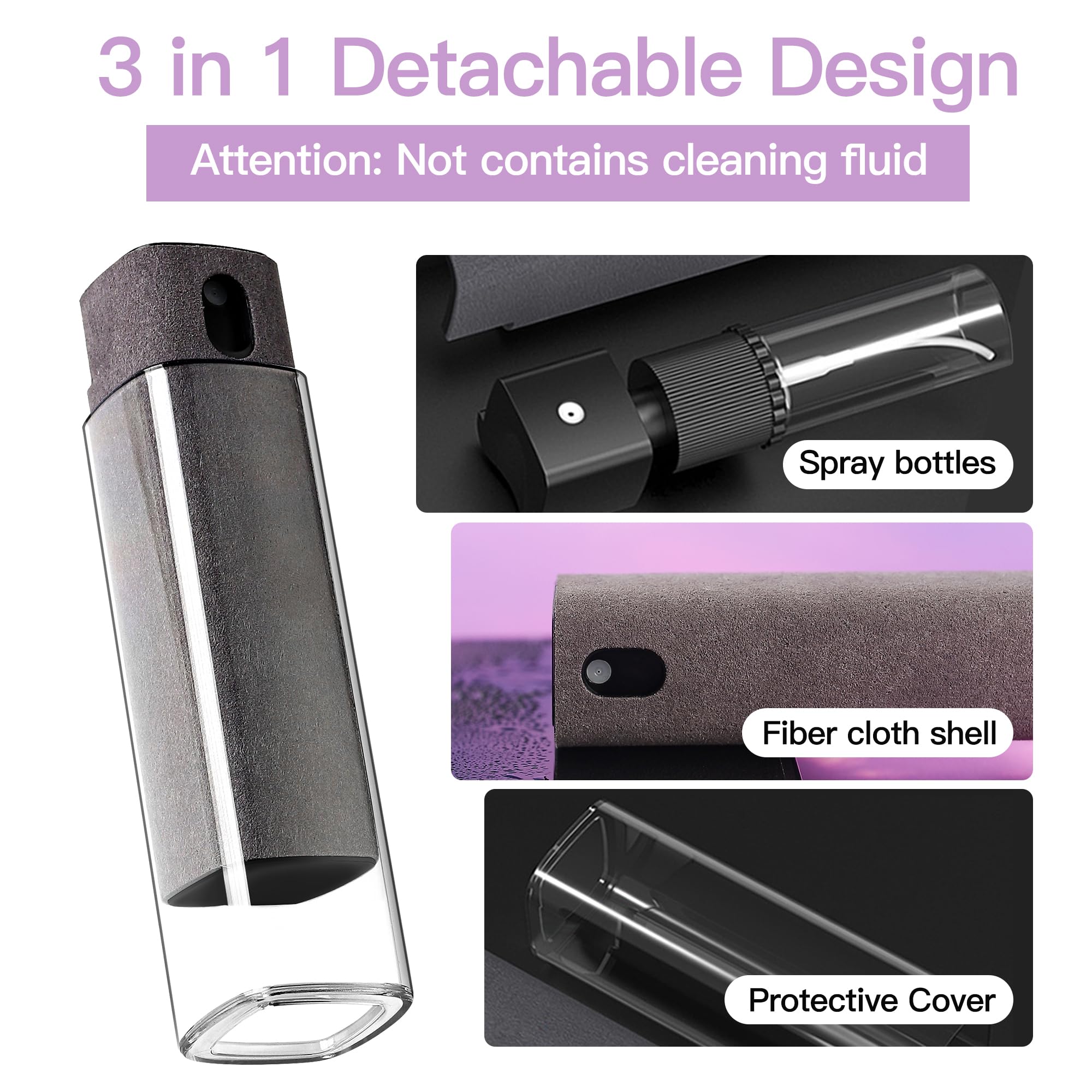 2-Pack Screen Cleaner Kit - 3-in-1 Touchscreen Cleaning Spray with Microfiber Cloth for Phone, Laptop, Tablet, TV, Monitor & Car Screens (Grey) | Safe for All Devices, Streak-Free Shine, Perfect for Home, Office & Travel Use
