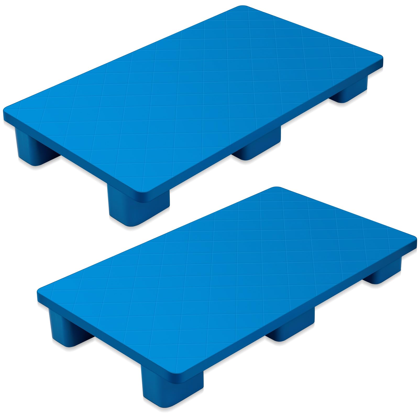 Soaoo 39 x 23 x 5 Inch Blue Plastic Pallets - Lightweight Stackable Storage Pallets for Warehouse, Basement, Supermarket & Garden - Indoor Floor Protection & Organization (2 Pack) - Perfect for Shelving, Moving Boxes & Bulk Item Storage