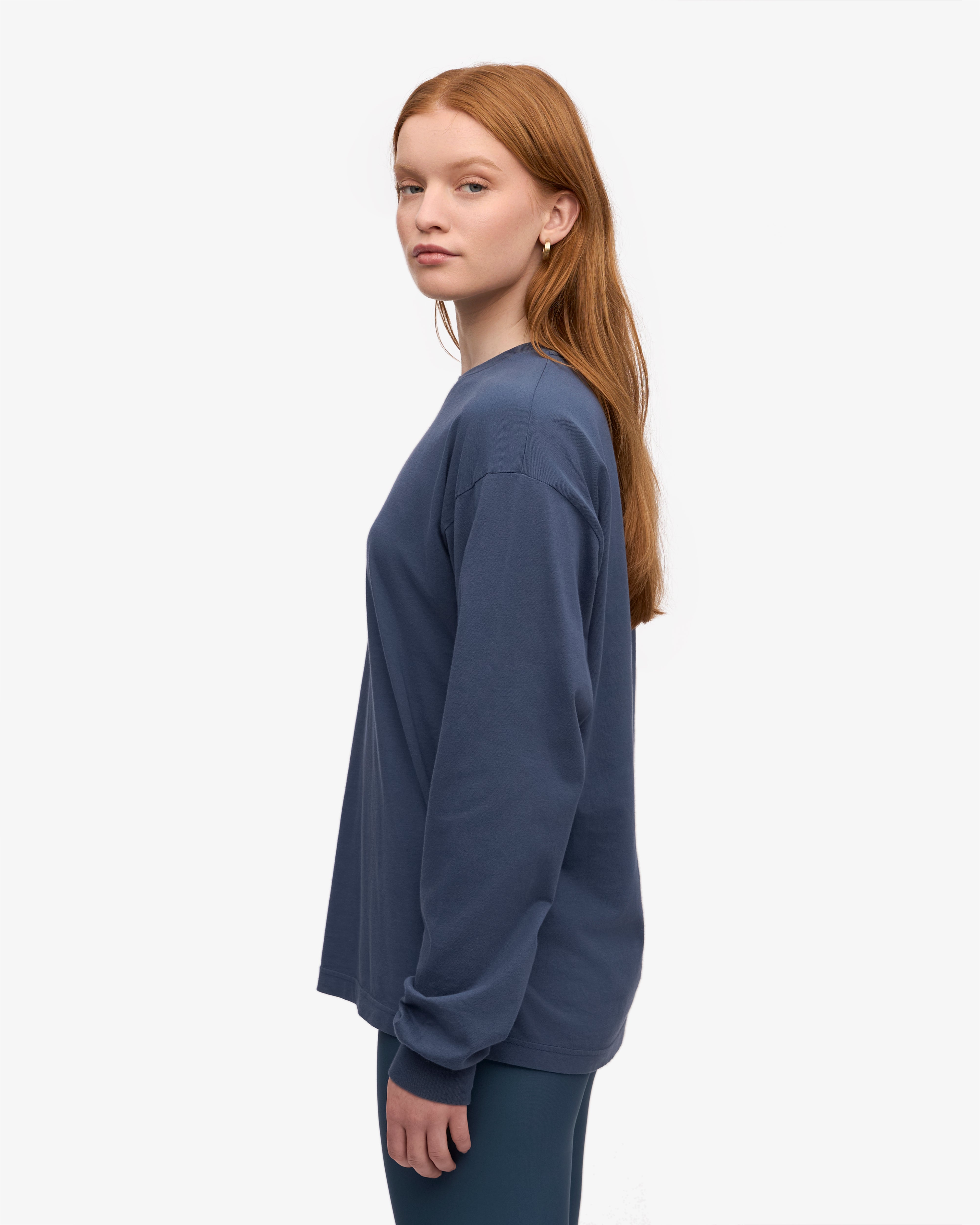 Oversized Organic Long Sleeve T-Shirt for Women - Soft Cotton Petrol Blue Top - Casual Loungewear & Street Style Fashion