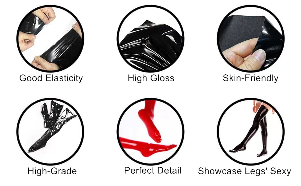 Sexy Women's Thigh High Shiny Wet Look Stockings - Faux Patent Leather Over The Knee Socks - Halloween Costume Accessories & Party Outfit - Perfect for Cosplay, Nightclub, and Date Night