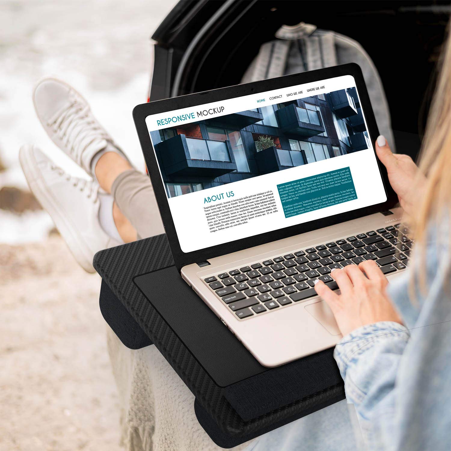 **Kavalan Portable Laptop Lap Desk for Couch & Bed - Ergonomic Lapdesk with Pillow Cushion, Handle, Phone Slot & Mousepad - Fits 17.3