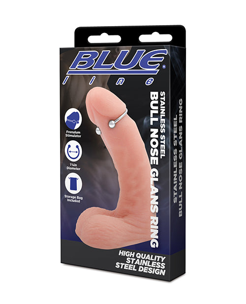Premium 32mm Blue Line Bull Nose Glans Ring - Surgical Stainless Steel Cock Ring for Men's Enhancement & Intimate Pleasure - Perfect for Couples Play & Sensual Exploration