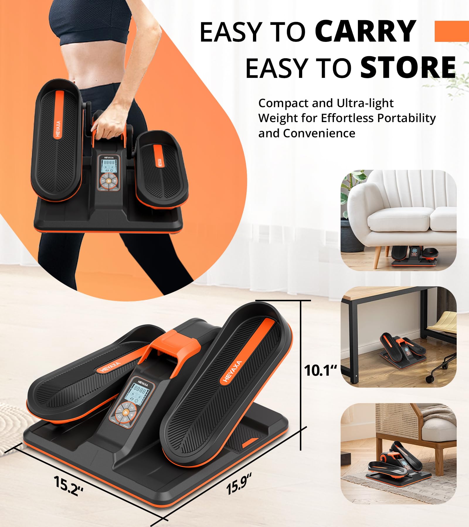 Under Desk Elliptical Machine - Portable Electric Leg Exerciser for Seniors & Adults with LCD Display & Remote Control - Compact Seated Elliptical Trainer with Anti-Slip Mat (Orange) - Perfect for Office Workouts, Home Exercise & Sedentary Lifestyle Fitness