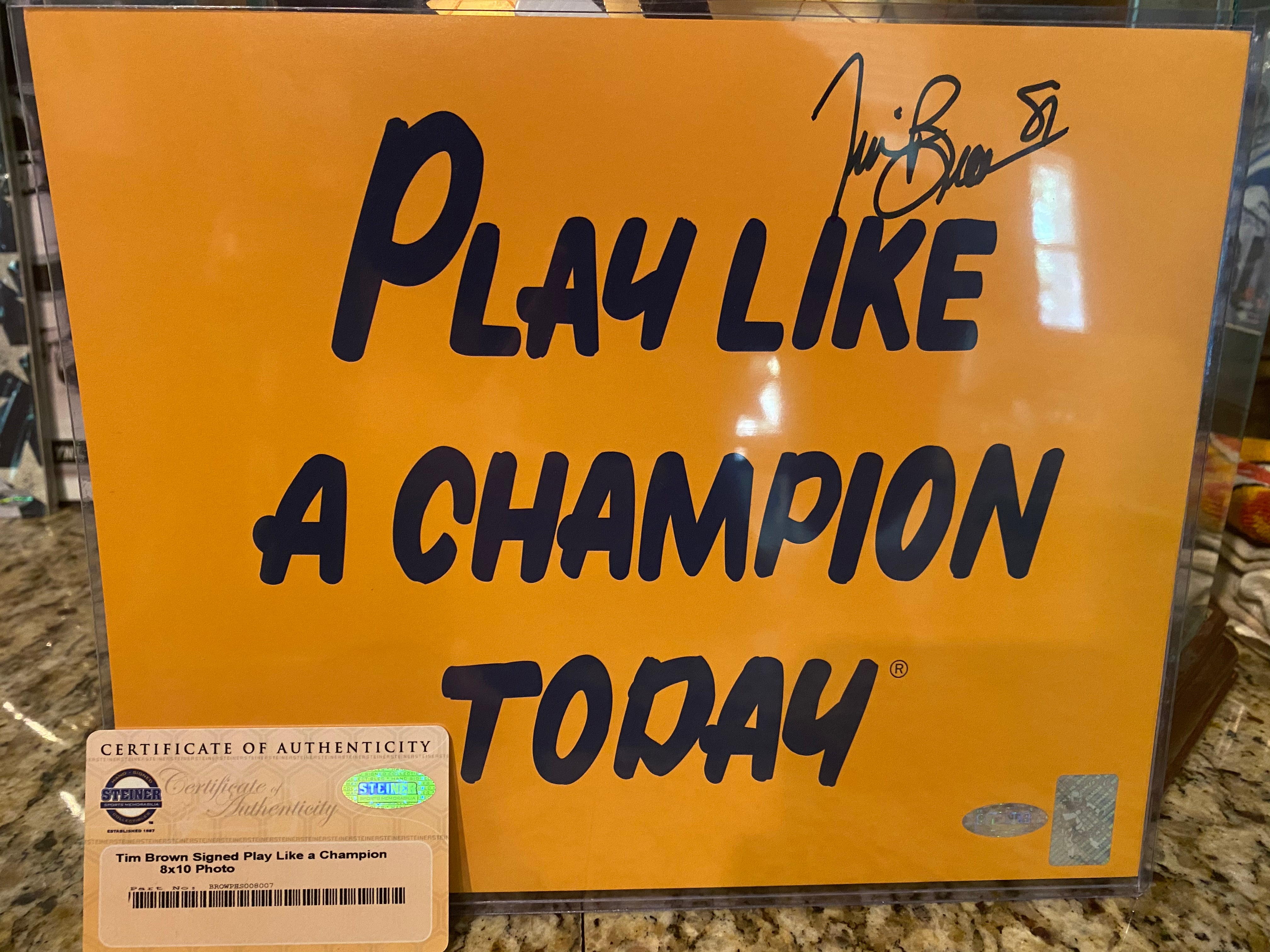Tim Brown Autographed 8x10 Photo - Play Like A Champion Today - Signed Memorabilia for Football Fans, Man Cave Decor, and Sports Collectors