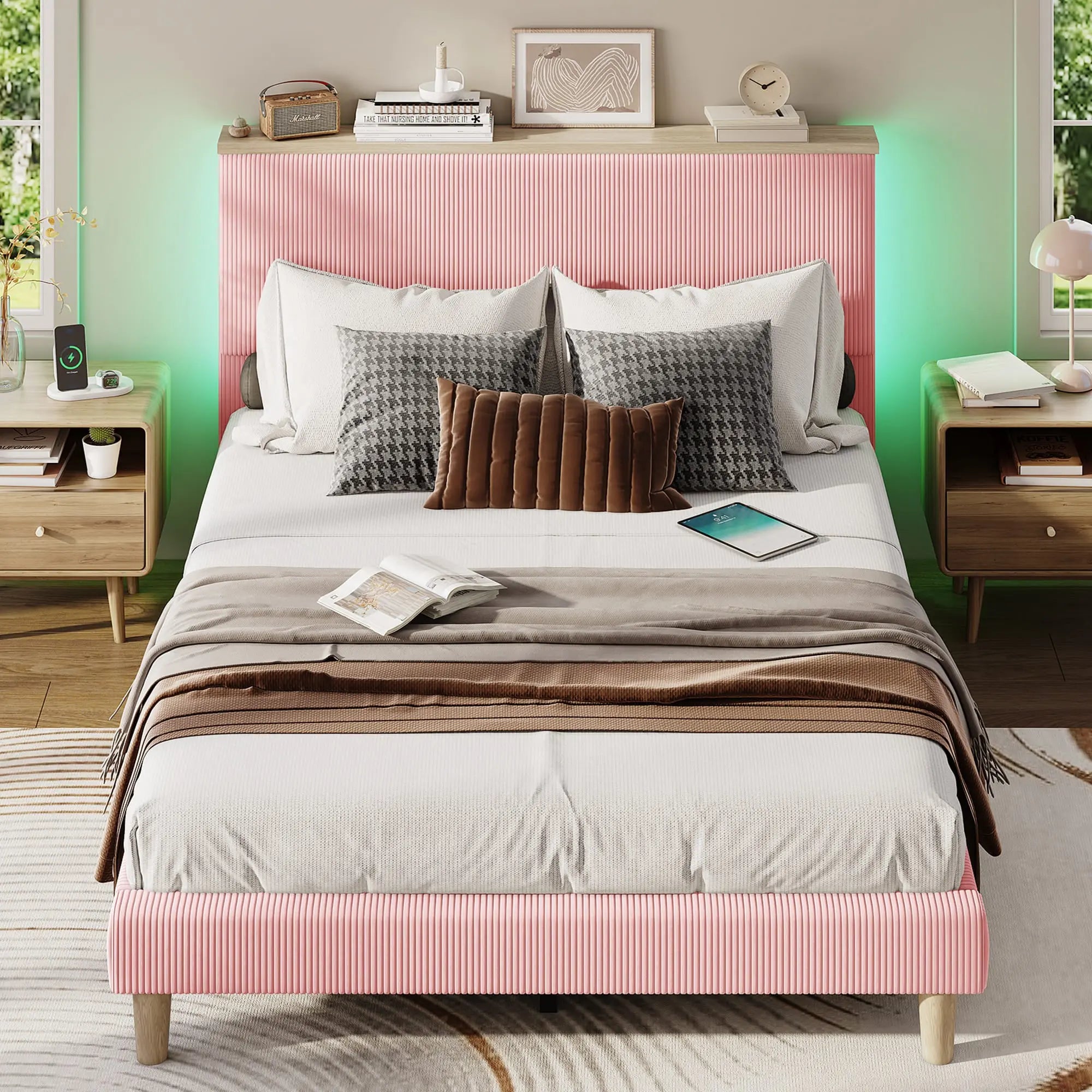 Bestier Queen Size Bed Frame with Upholstered Headboard - Sturdy Metal Platform Bed with Noise-Free Support - Perfect for Master Bedrooms, Guest Rooms & Apartments
