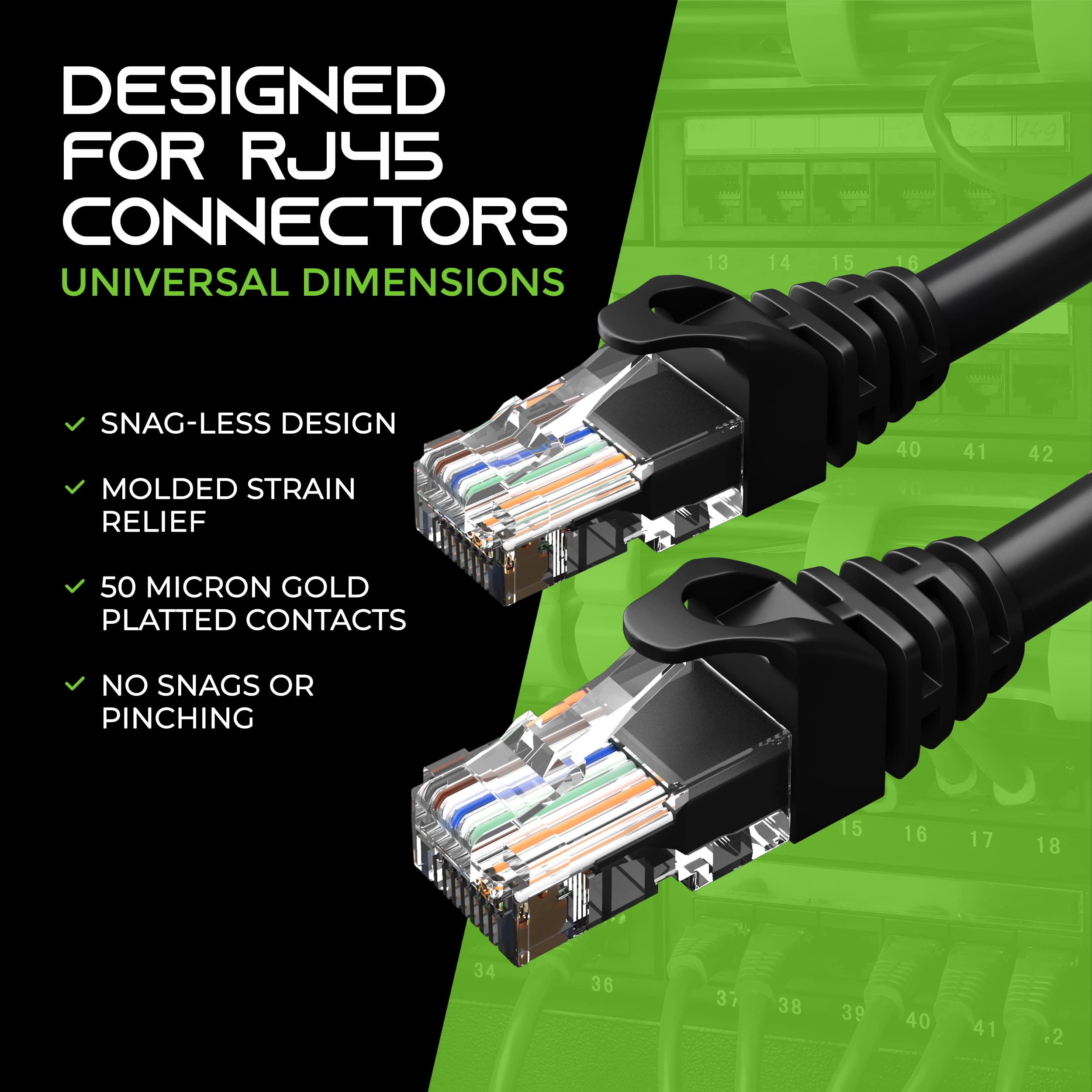GearIT Cat6 Ethernet Cable 5 ft - High Speed Network Cable, 550MHz, 10Gbps, RJ45 Connector, UTP Patch Cord for Gaming, Streaming & Home Office - Black (5 Feet)