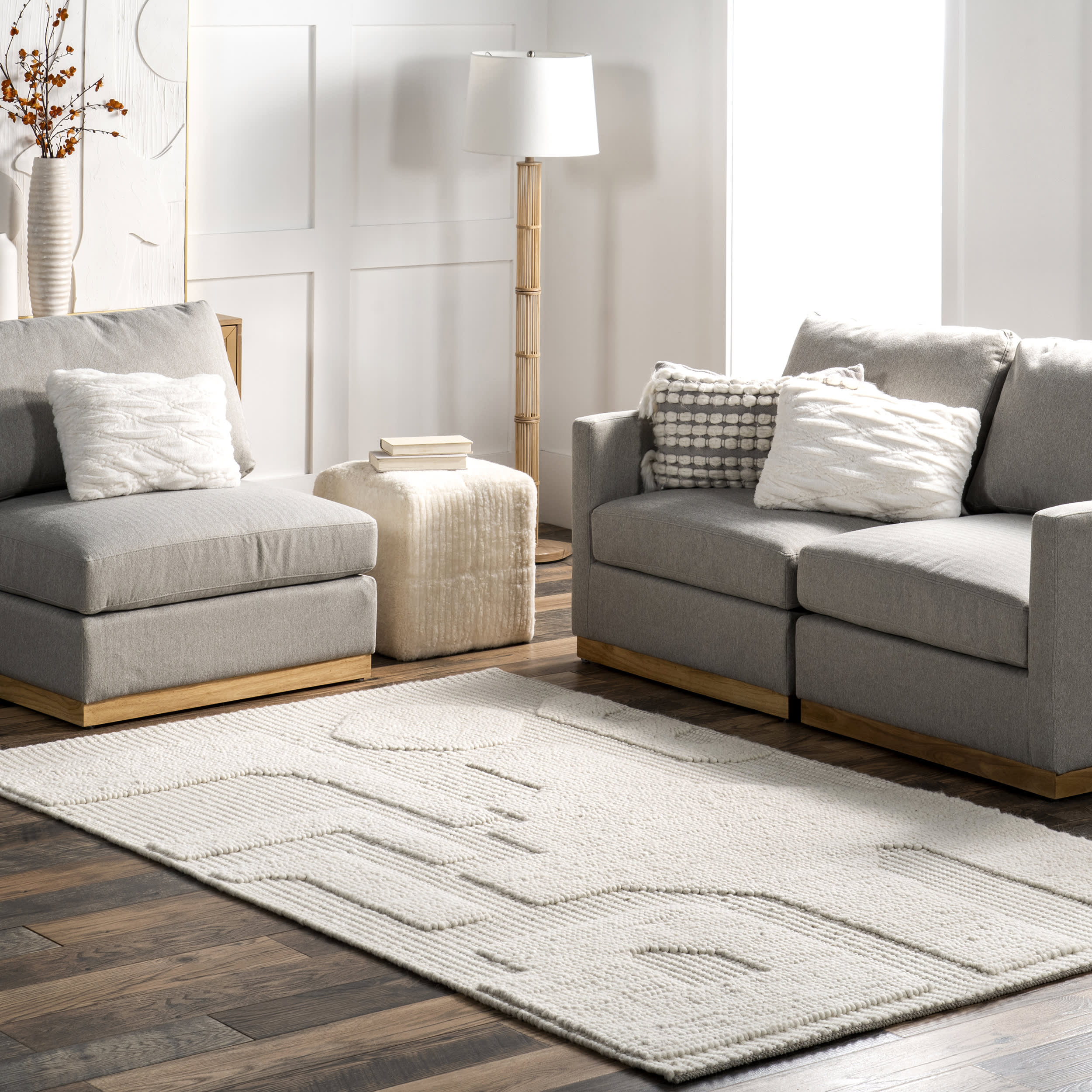 Corah Abstract High Low Rug in Ivory - Modern Boho Chic Area Rug for Living Room, Bedroom, or Nursery Decor