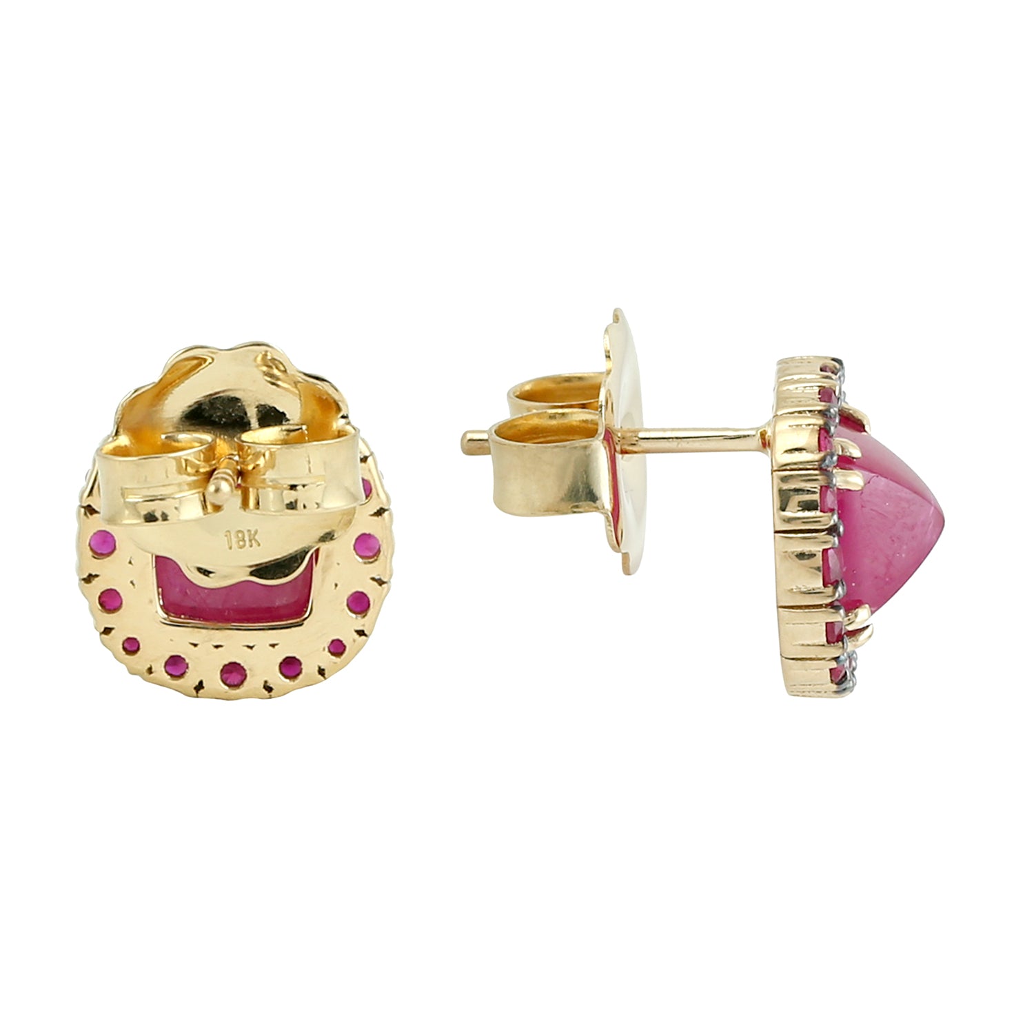18K Yellow Gold Prong Pyramid Ruby July Birthstone Stud Earrings for Women - Perfect Gift for Birthday, Anniversary & Special Occasions