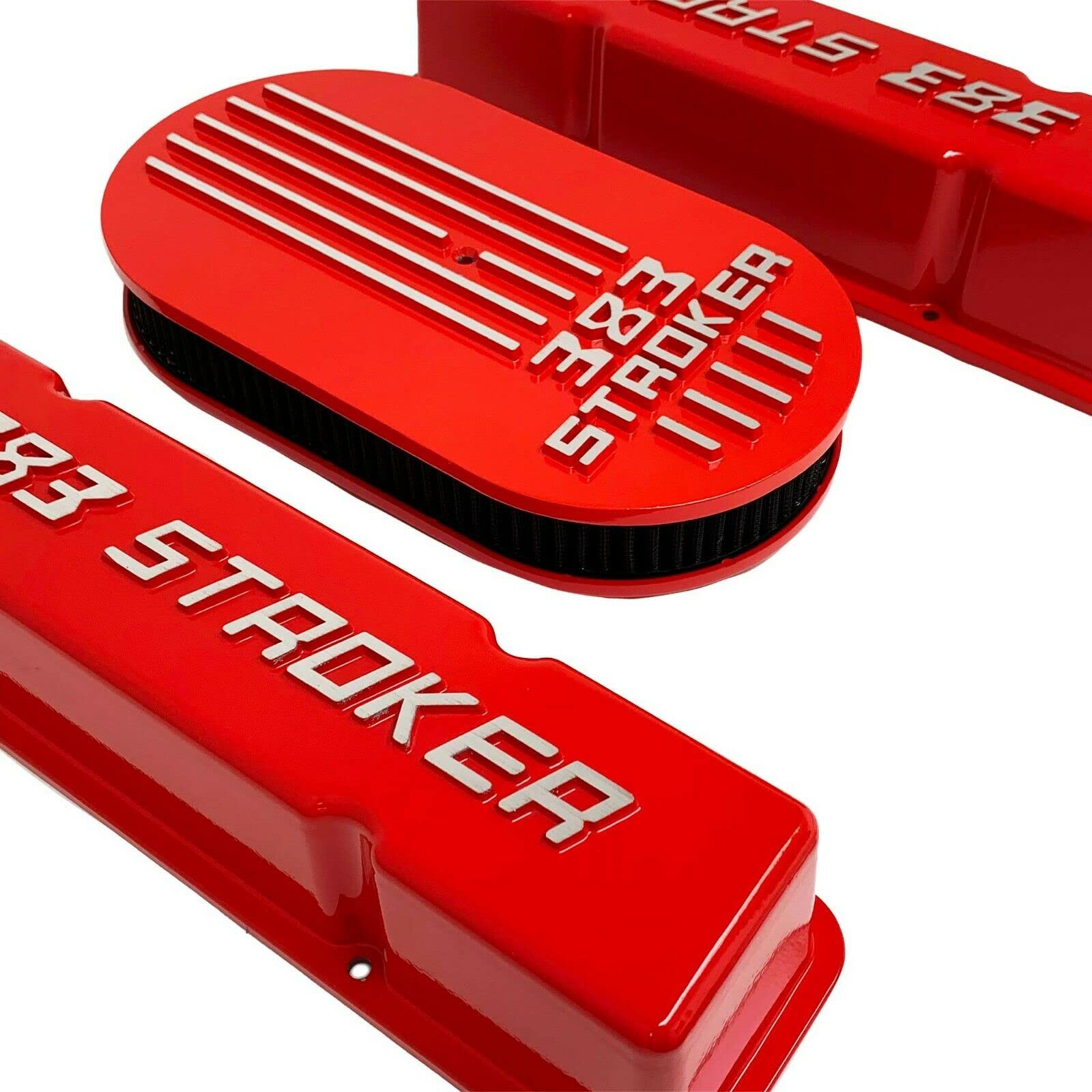 Ansen USA 383 STROKER Valve Covers & Air Cleaner Kit in Red - High Performance Engine Upgrade for Classic Cars & Hot Rods - Perfect for Car Shows, Restoration Projects & Racing Enthusiasts
