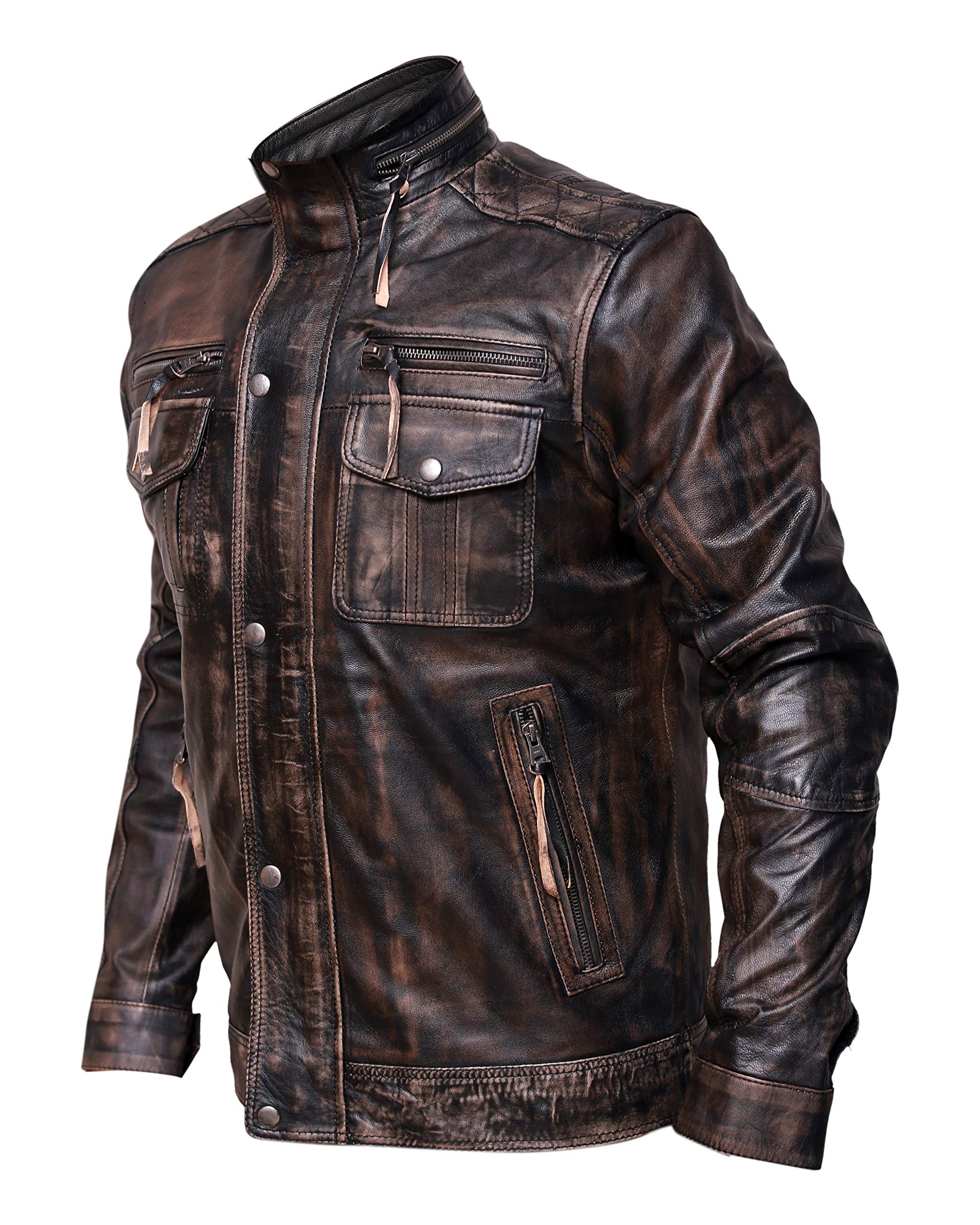 Vintage Distressed Goatskin Leather Biker Jacket for Men - Motorcycle Riding, Casual Outfit & Retro Fashion Style