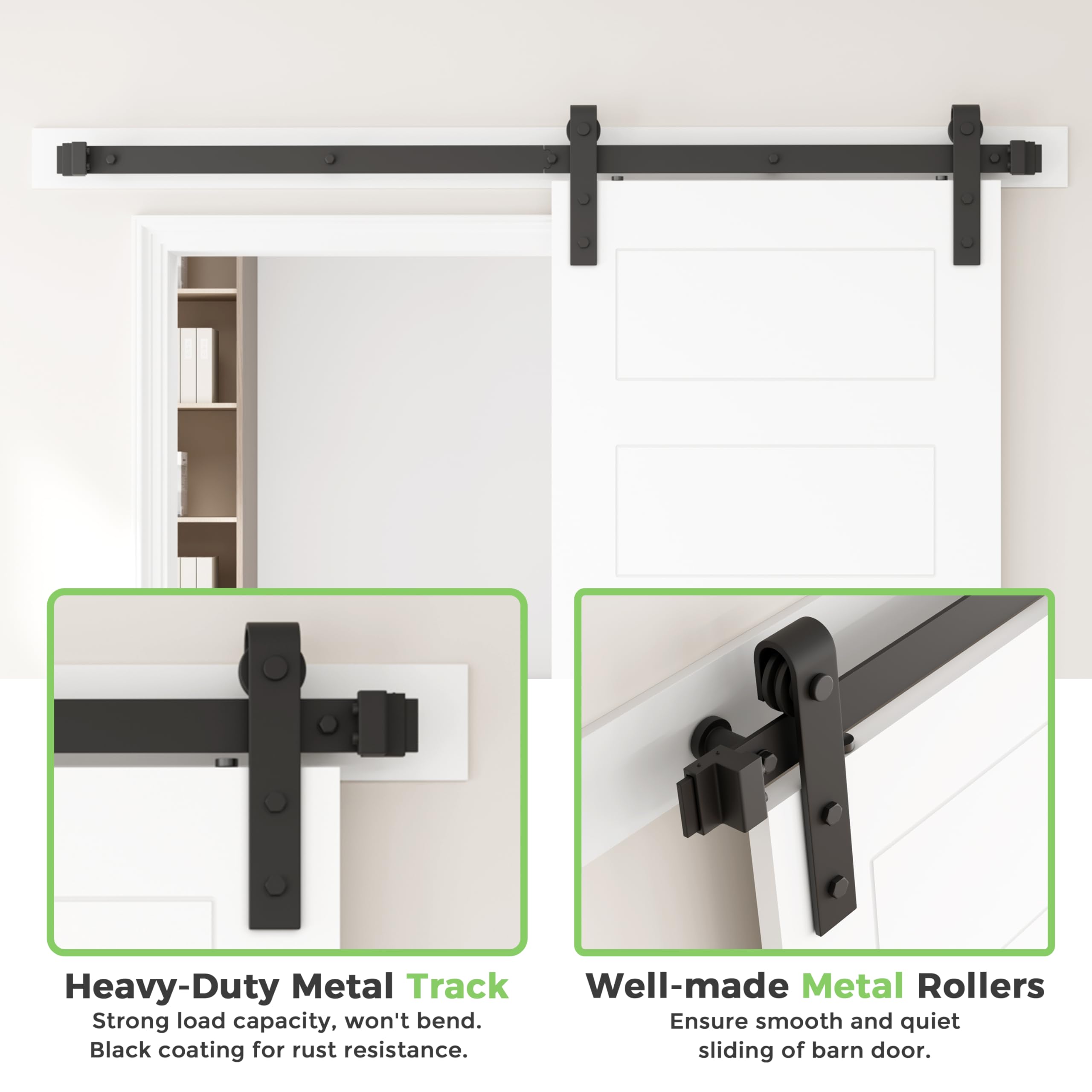 DELAVIN 30 x 84 Inch White Sliding Barn Door Kit with 5-Panel Design - Waterproof & Scratch-Resistant PVC Surface - Includes 5 FT Hardware & Handles - Easy Assembly for Interior Doors - Perfect for Bedrooms, Closets, and Farmhouse Style Homes