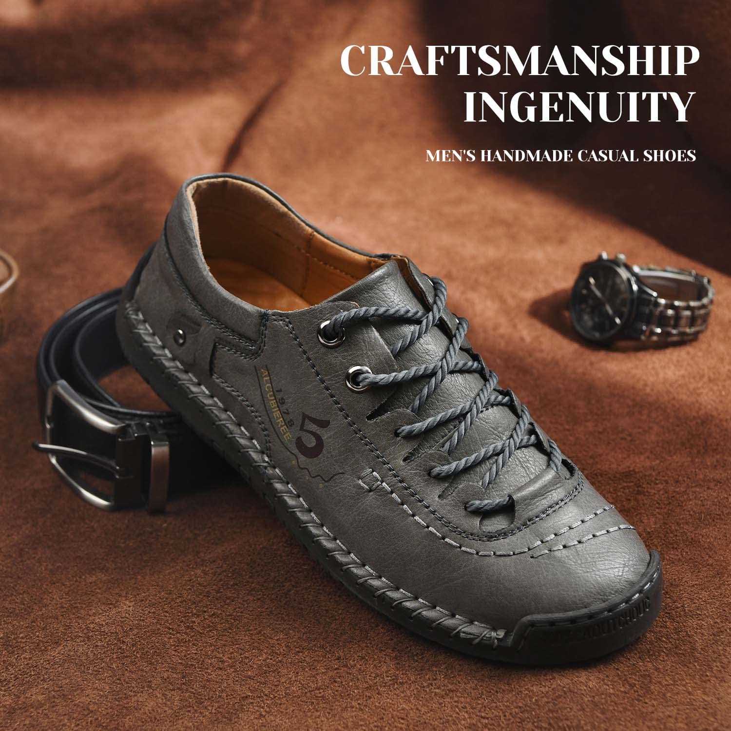 Alcubieree Men's Genuine Leather Casual Sneakers - Comfortable Lightweight Loafers for Walking, Driving & Dress Shoes (Size 7.5-13) - Perfect for Office, Travel & Everyday Wear
