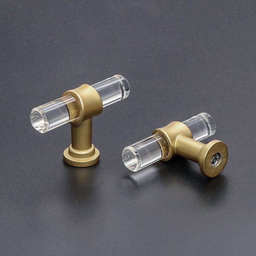 Peaha 100 Pack Gold Cabinet Knobs - 2 Inch Clear Acrylic Drawer Pulls for Bathroom Vanity, Kitchen Cabinets & Furniture (Single Hole Installation) - Perfect for Home Renovation, DIY Projects & Interior Decoration