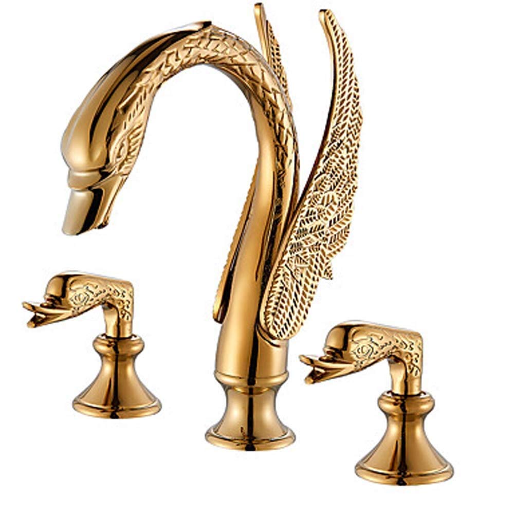 ZXY-NAN Brass Zinc Alloy Bathroom Faucet - Golden Swan 3-Hole Basin Faucet with Water Filter, Durable & Elegant Design for Sink, Vanity, Powder Room | Perfect for Modern & Traditional Bathrooms