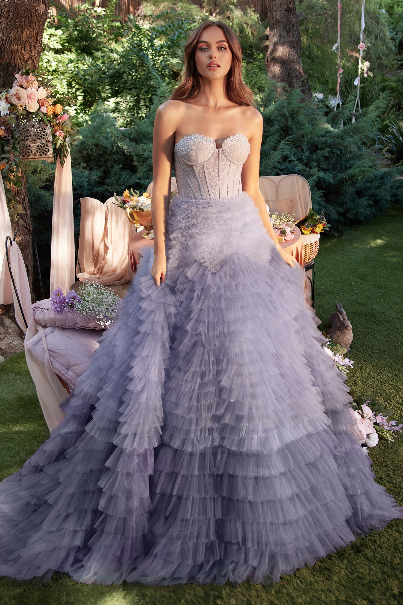 Strapless Faux Corset with Ruffled Ombre Ball Gown - Andrea & Leo Wedding Dress for Prom, Evening Gala & Special Occasions