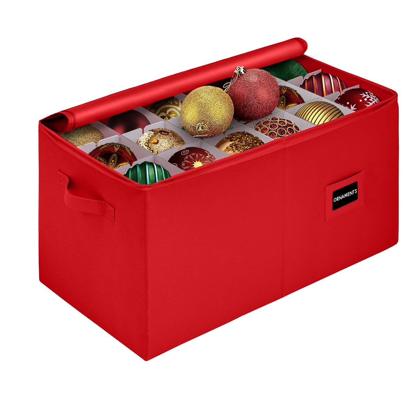 Christmas Ornament Storage Box - Heavy Duty 600D with Dividers for Holiday Decor Protection (Red) - Perfect for Seasonal Decor Organization