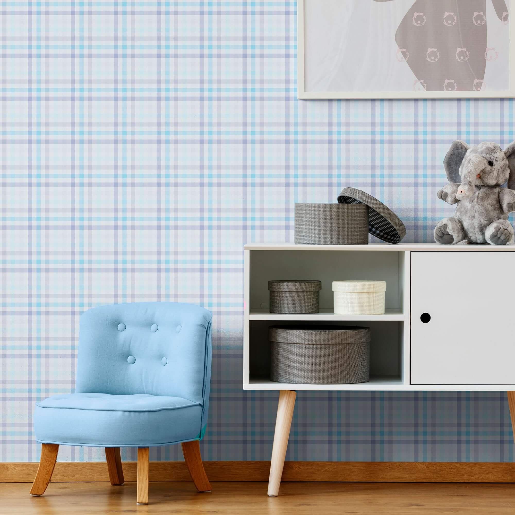 Blue Plaid Peel and Stick Removable Wallpaper 0643 - Self-Adhesive Decorative Wall Covering for Bedroom, Living Room & Office Decor
