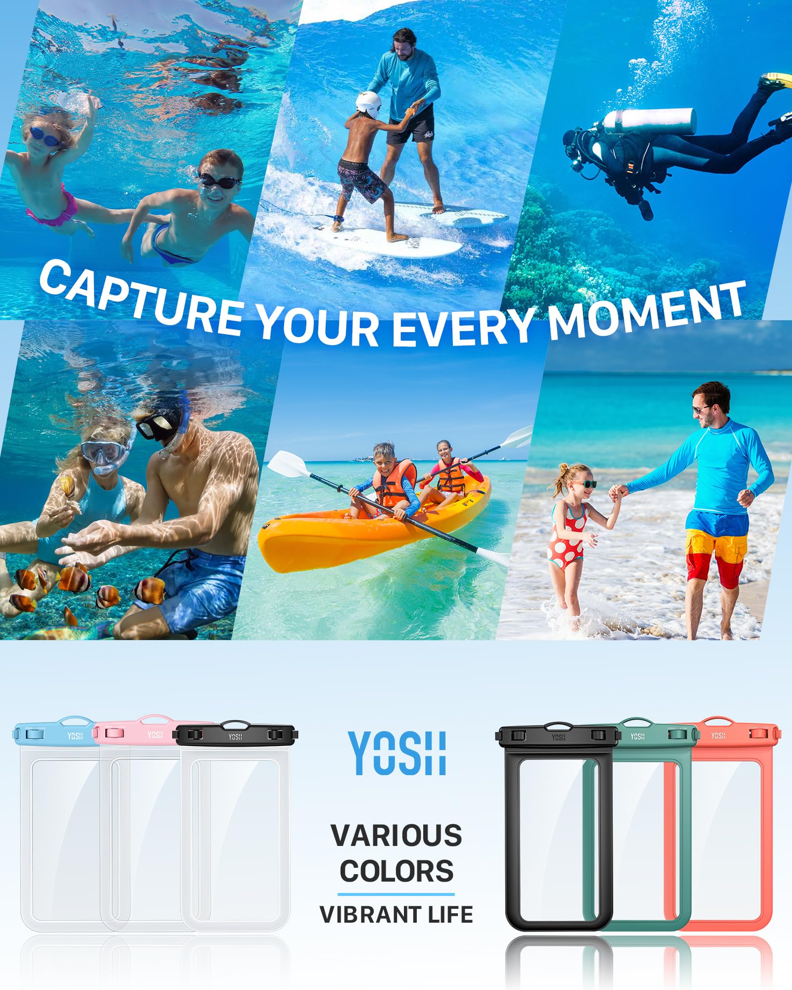 YOSH Waterproof Phone Case [2-Pack] IPX8 Waterproof Protection for iPhone 16/15/14/13/12/11 Pro/XS/XR/X & Samsung S24/S23/S22 (Up to 6.8
