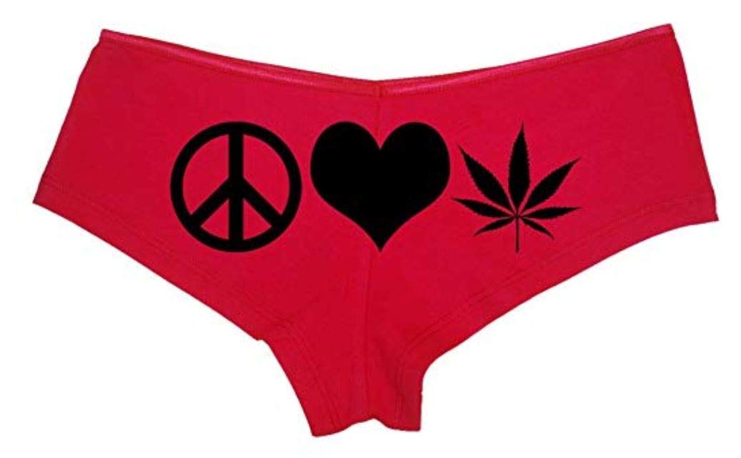 Knaughty Knickers Women's Peace Love Pot Weed Print Rave Hot Sexy Boyshort Panties - Perfect for Music Festivals, Rave Parties & Fun Night Out