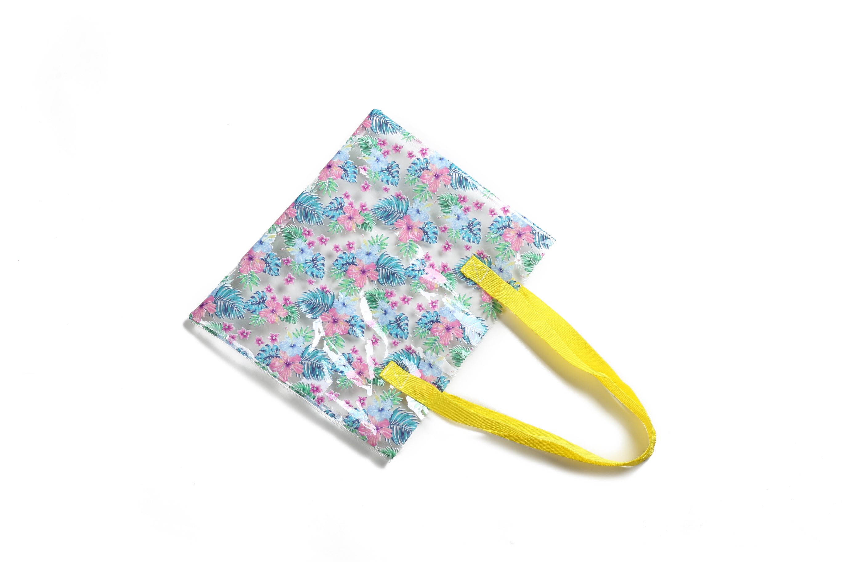 Clear Tote Bag for Everyday Use - Hawaii Monstera Leaf Print in Blue - Perfect for Beach, Shopping, and Work Commute