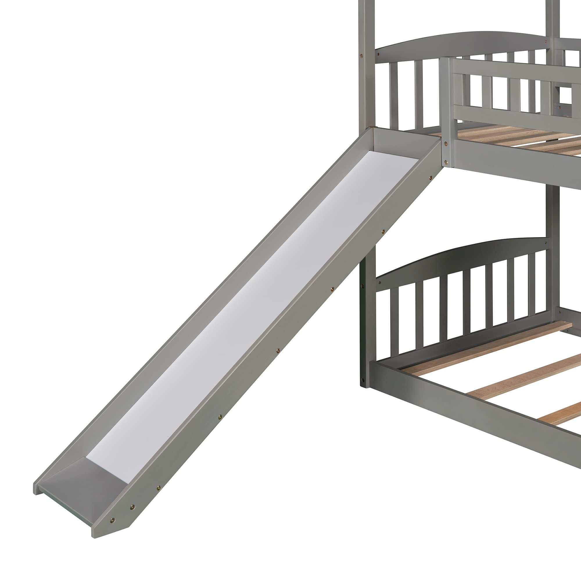 Bellemave Twin Over Twin Bunk Bed with Slide - Kids Playhouse Bed for Toddlers, Boys & Girls - Space-Saving Gray Bunk Bed for Small Rooms & Shared Kids Bedrooms - Fun Sleep & Play Solution for Siblings