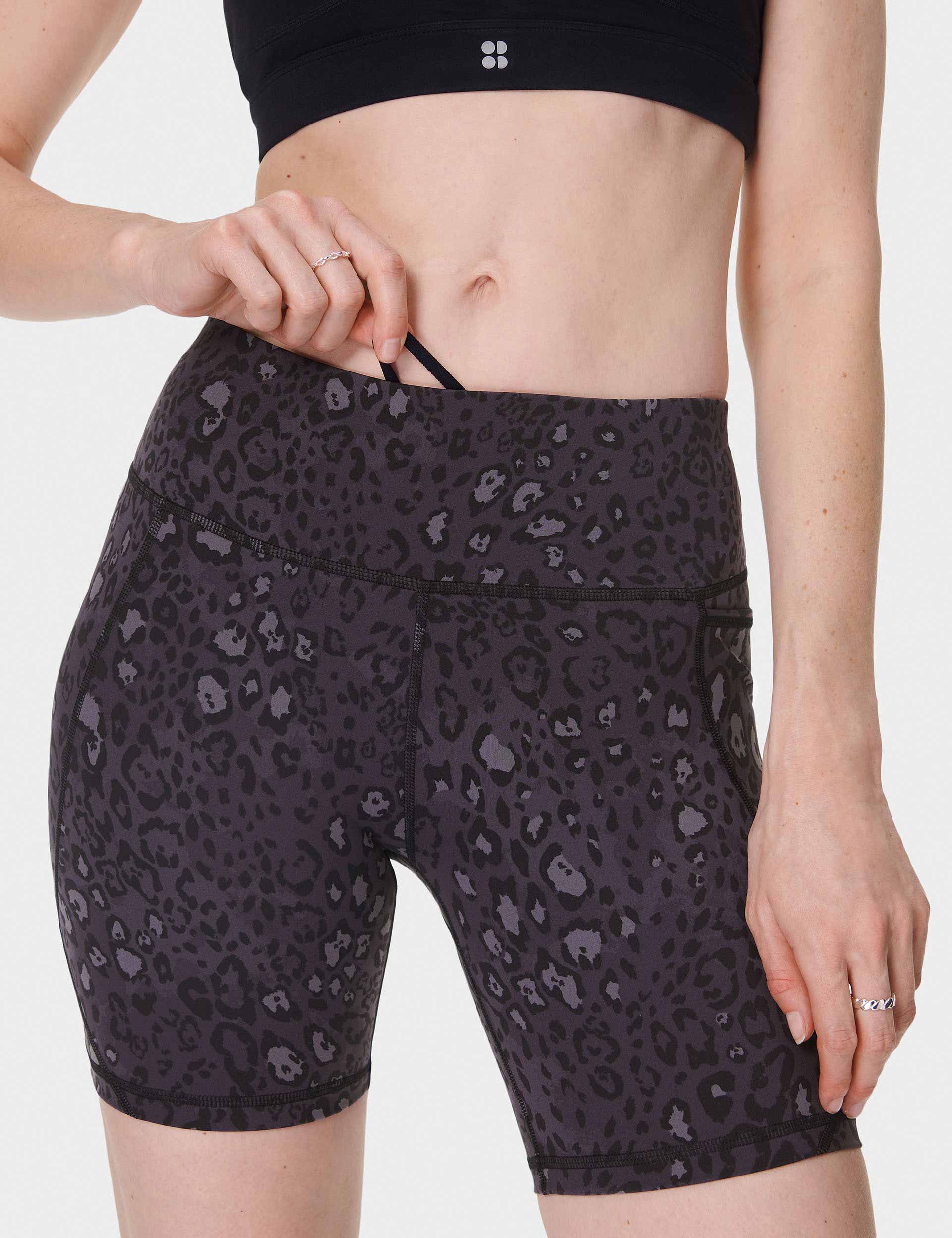 Power 6 Cycling Shorts - Black Luxe Leopard Print Bike Shorts for Women | High Waist Breathable Workout Shorts | Perfect for Cycling, Gym & Outdoor Activities