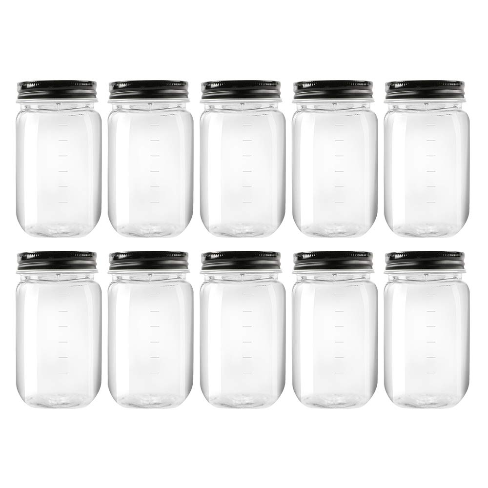 Novelinks 16oz Clear Plastic Jars with Black Lids - 10 Pack BPA-Free Refillable Round Storage Containers for Kitchen Pantry Organization, Spice Jars, Craft Supplies & Household Storage | Airtight Food Containers for Flour, Sugar, Coffee & Dry Goods