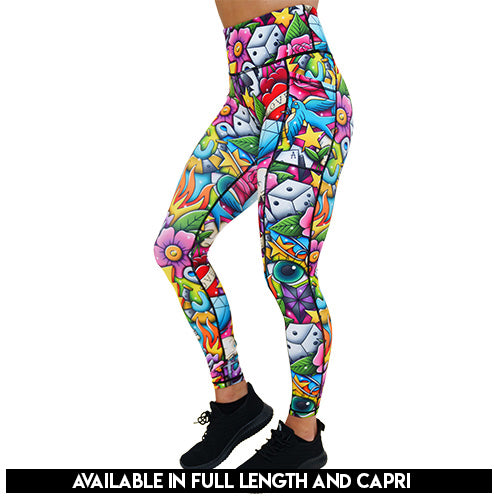 Tattoo Smash Leggings - High Waisted Yoga Pants for Women, Trendy Tattoo Print Workout Leggings - Perfect for Gym, Running, Yoga & Casual Wear